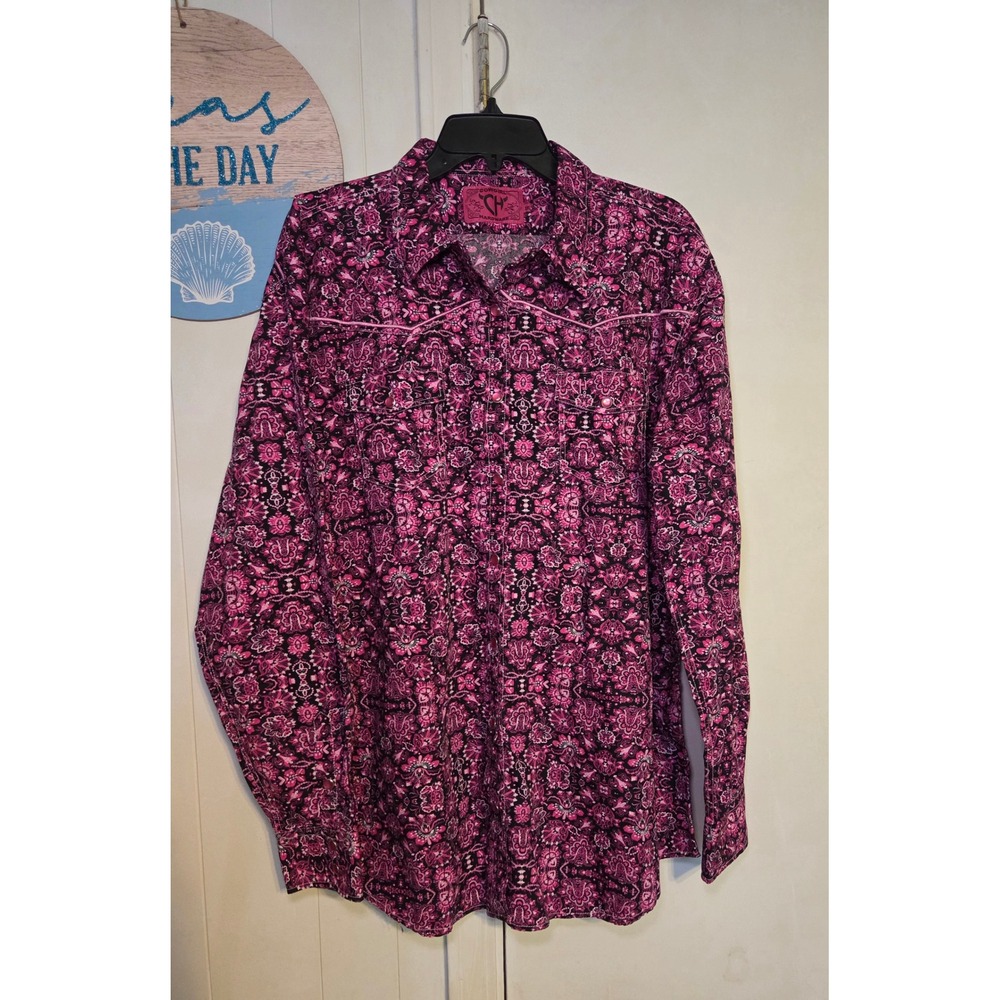 Cowgirl Hardware Womens XXL Pink Black Paisley Western Snap Down Shirt Cotton